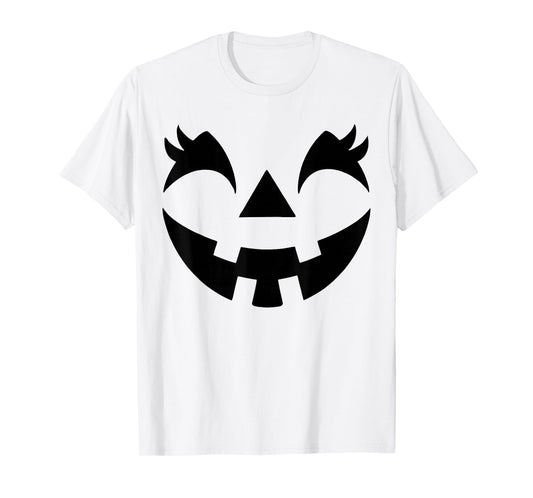Jack O Lantern Face Pumpkin Eyelashes Hallowen Costume Funny T-Shirt