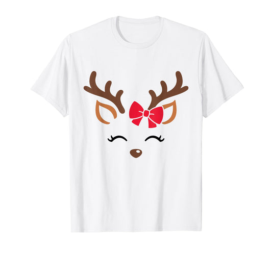 Reindeer Face Glasses Christmas Costume Xmas Pajama Girls T-Shirt