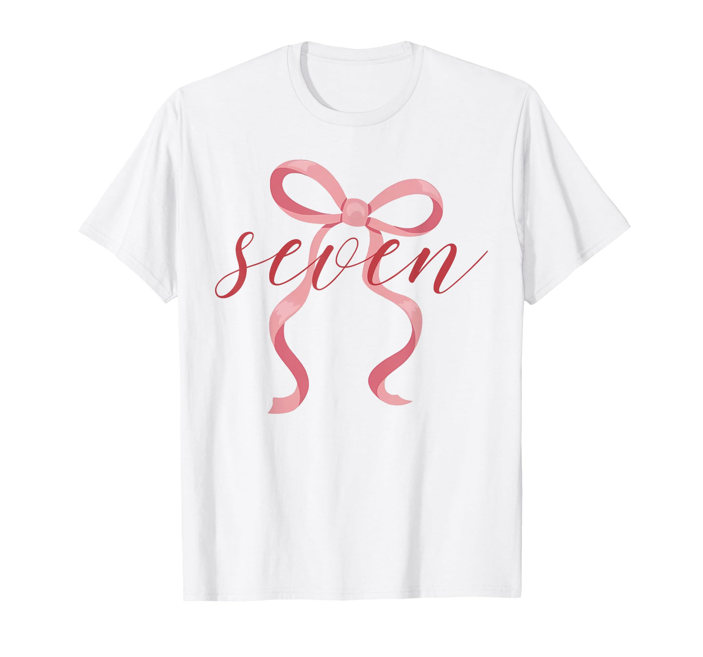 Pink Girl Coquette Bow 7 Year Old 7th Birthday Party T-Shirt