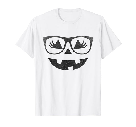 Jack O Lantern Pumpkin with Glasses Eyelashes Halloween T-Shirt
