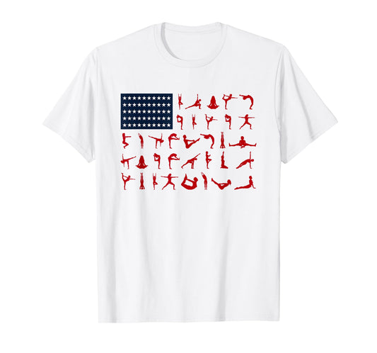 Yoga Pilates Poses American Flag 4th Of July Independence Women Men T-Shirt