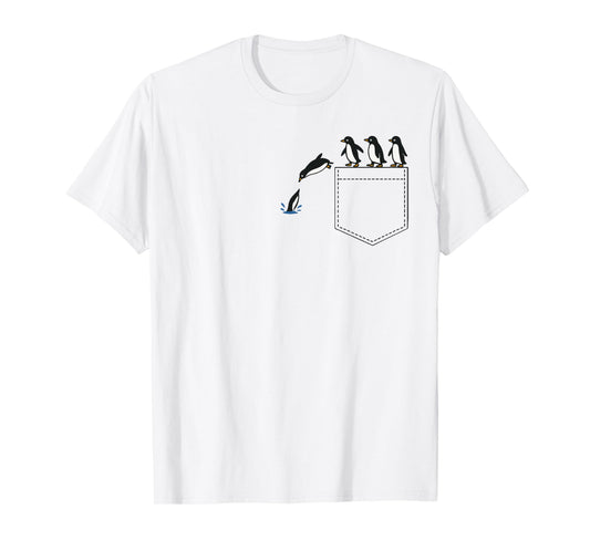 Funny Penguin Pocket Cute Diving Penguin Tee Animal Lover T-Shirt