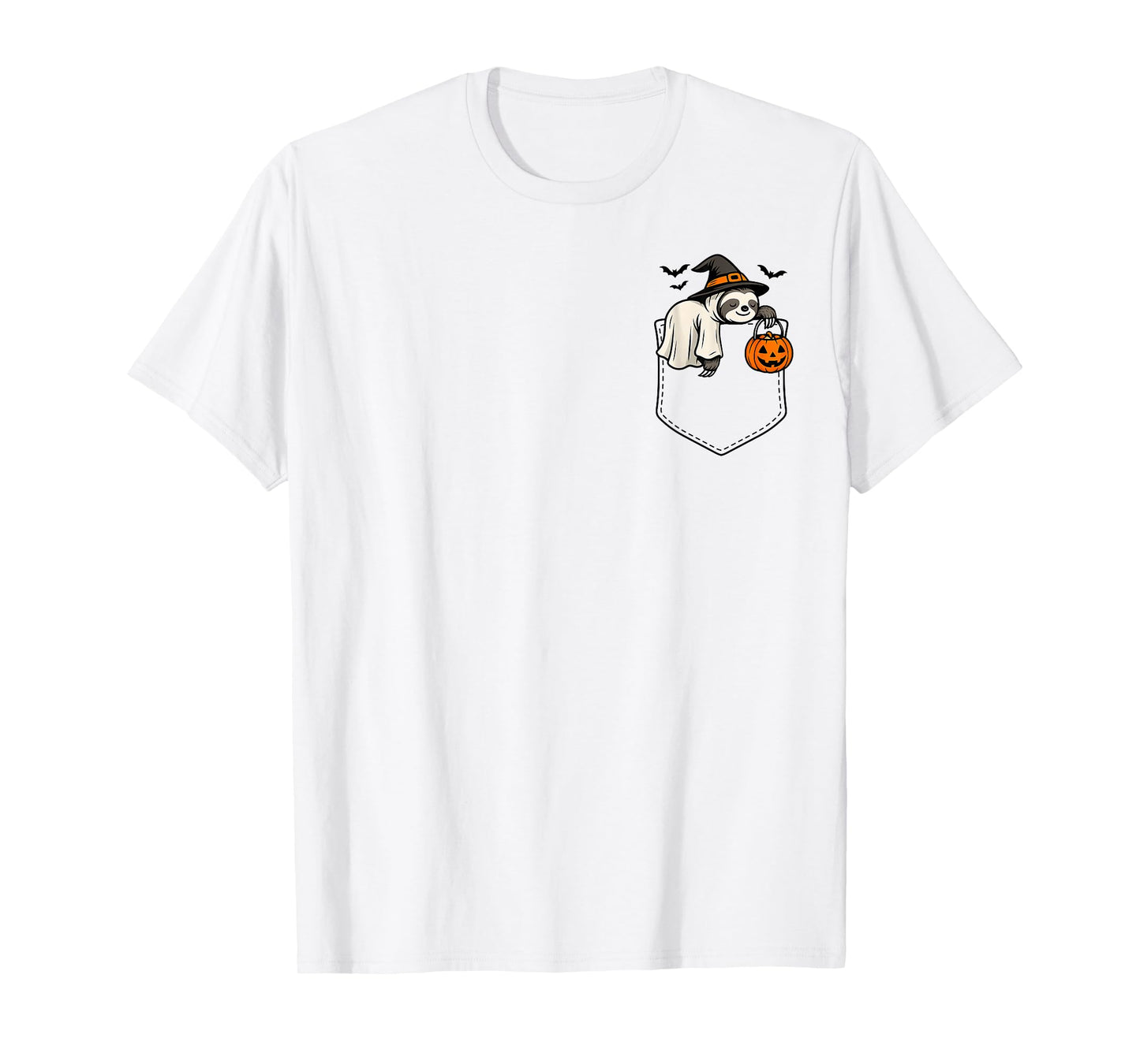 Halloween Ghost Lazy Animal Sleeping in A Pocket Sloth Day T-Shirt