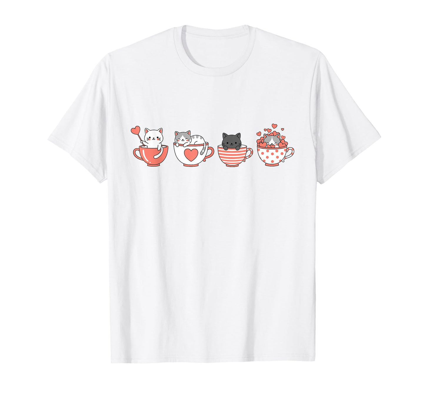 Kawaii Cat Cute Valentine Hearts Teacup Kitty T-Shirt