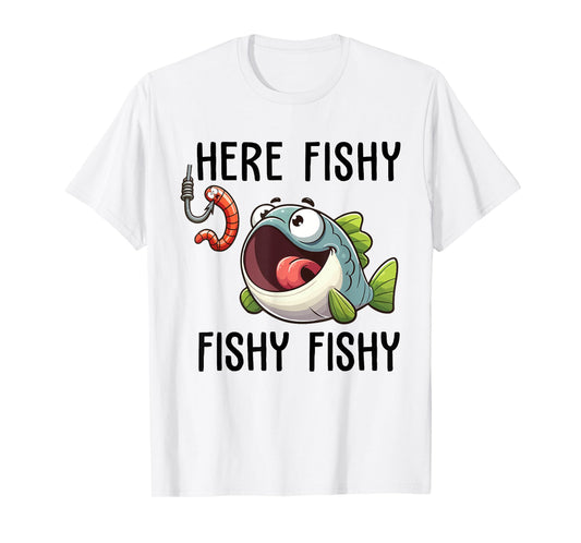 Here Fishy Fisherman Funny Fishing Lover Cute Fish Worm T-Shirt