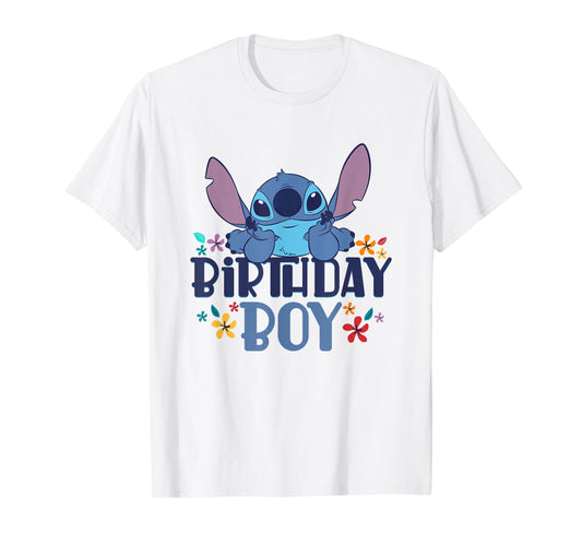 Disney Lilo & Stitch Birthday Boy Happy Stitch Floral Logo T-Shirt