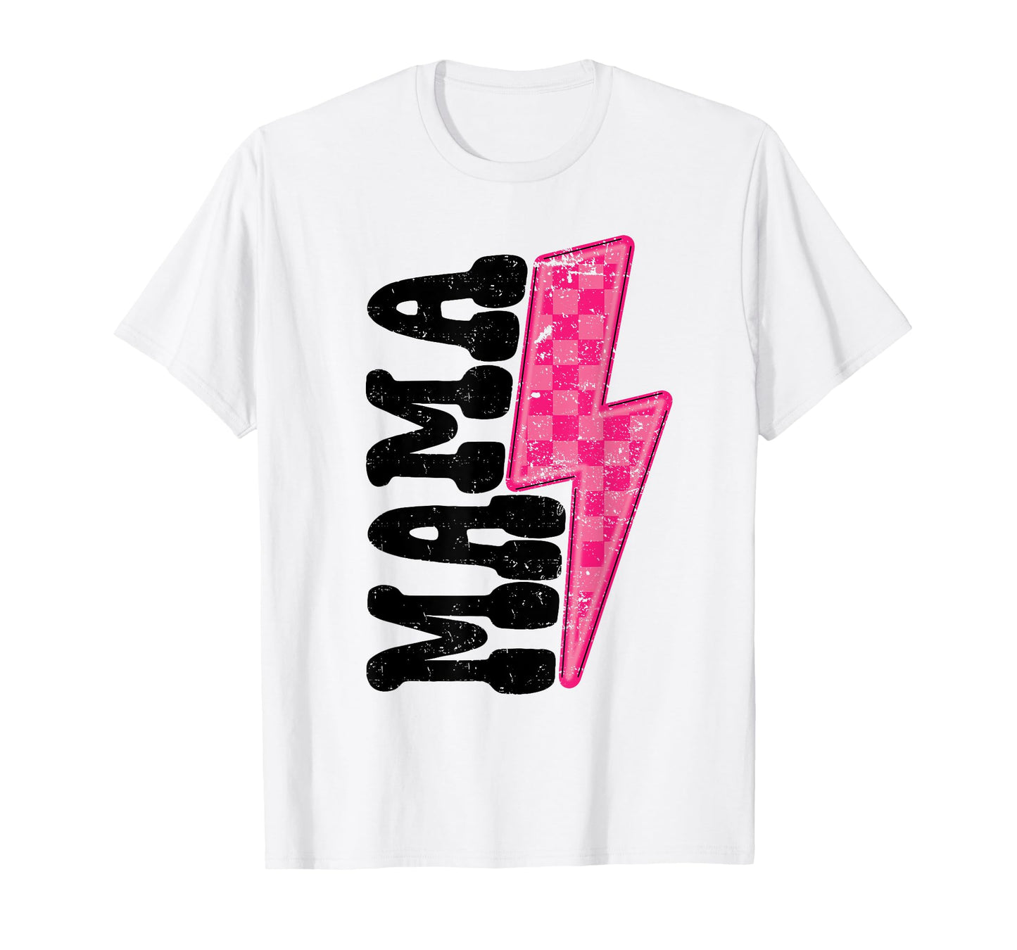 Mama Bolt Pink Checkered Lightning Mama Graphic Mother's Day T-Shirt