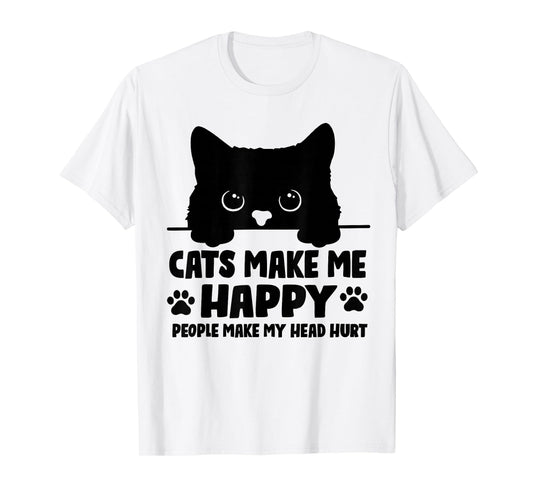 Cats Make Me Happy Humans Make My Head Hurt Black Cat Lover T-Shirt