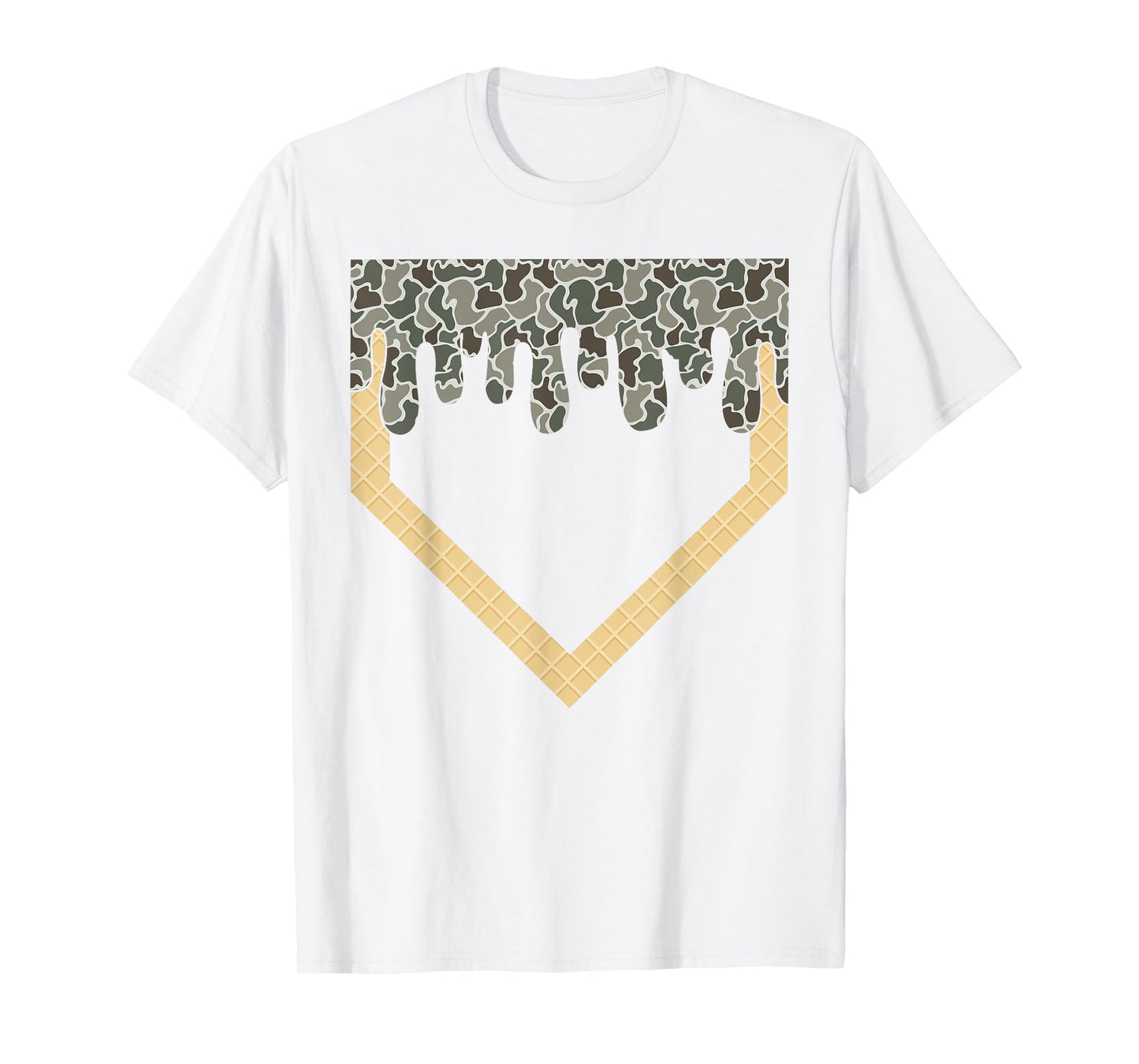Camo Baseball Ice Cream Drip Home Plate Baseball Lifestyle T-Shirt