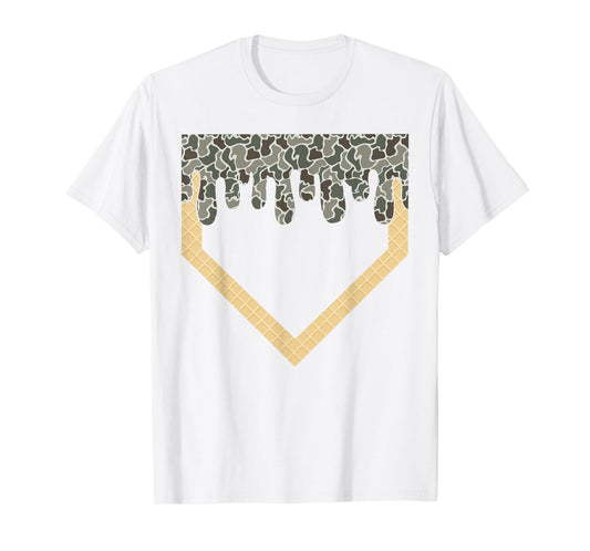 Camo Baseball Ice Cream Drip Home Plate Baseball Lifestyle T-Shirt