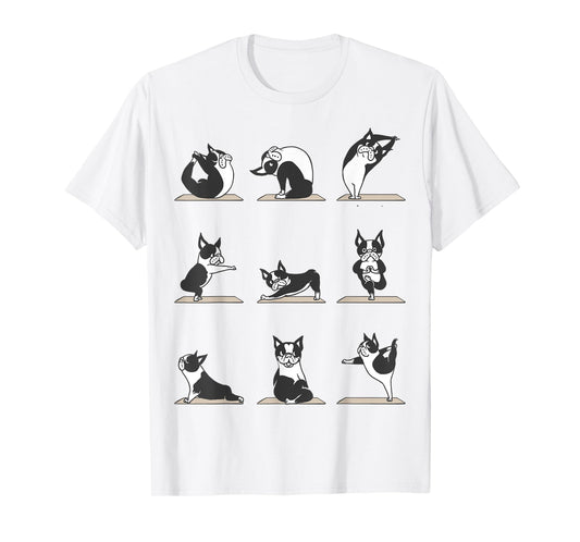 Boston Terriers Yoga Asana Pose Meditation Funny T-Shirt T-Shirt