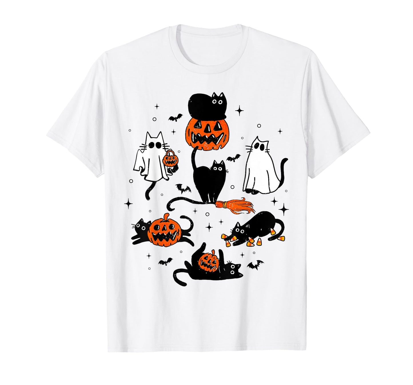 Cute Ghost Black Cat Playing Pumpkin Halloween Costume Men Women Kids T-Shirt
