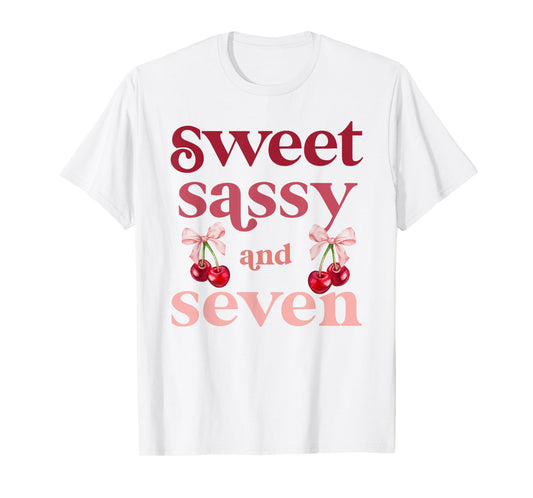 7th Birthday Girl Sweet Sassy And Seven 7 Years Old Cherry T-Shirt