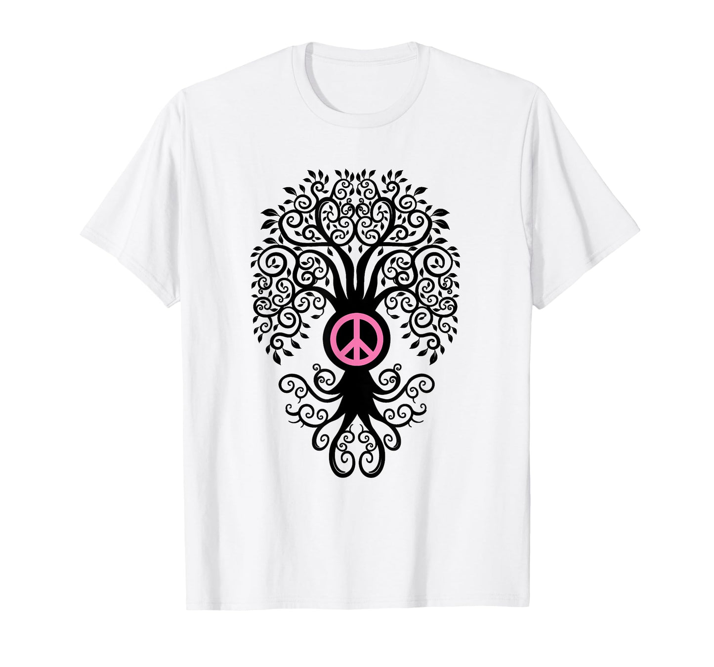 Bodhi Tree with Pink Peace Sign Yoga Tshirt T-Shirt
