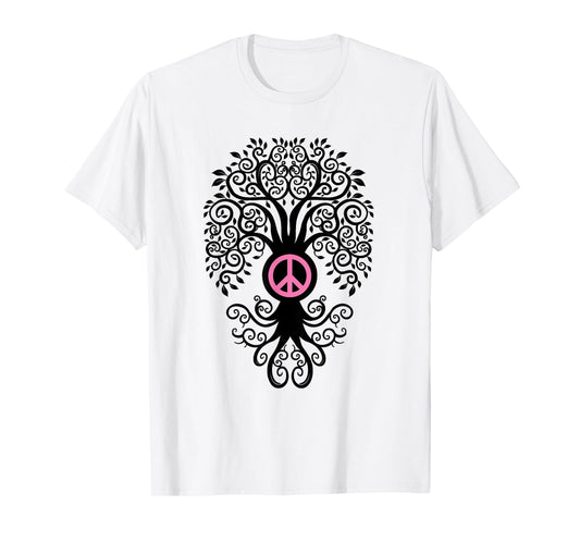 Bodhi Tree with Pink Peace Sign Yoga Tshirt T-Shirt