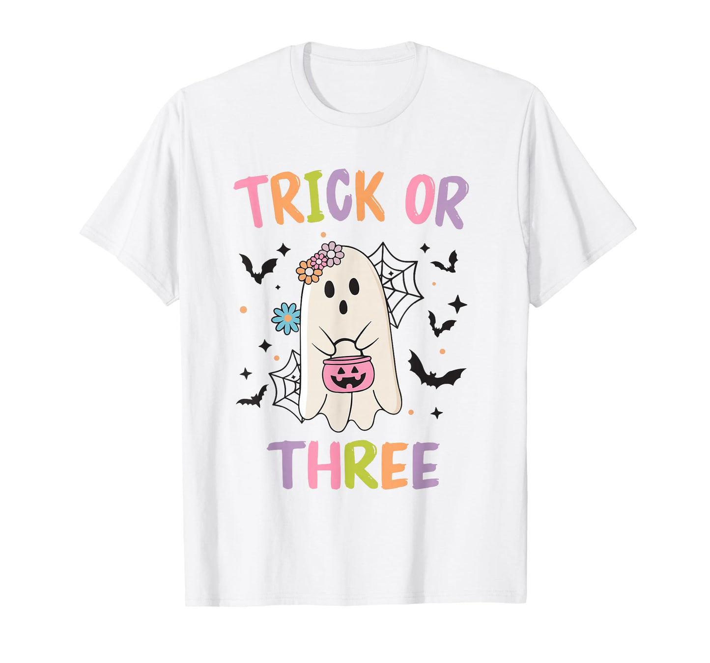 Trick or Three Cute Ghost Groovy 3rd Birthday Girls Kids T-Shirt