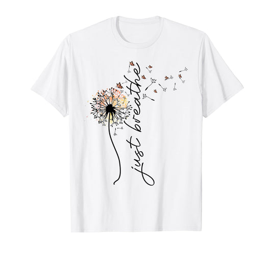 Just Breathe Tee Dandelion and Buterflies Womens Summer T-Shirt