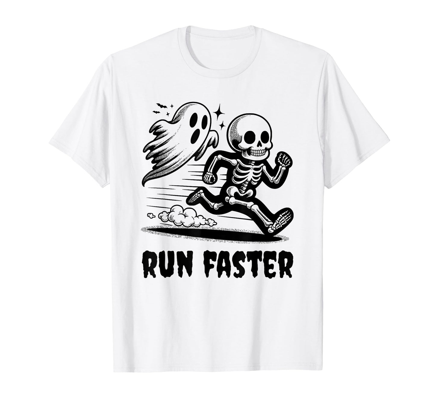 Skeleton and Ghost Running Funny Runner and Halloween T-Shirt