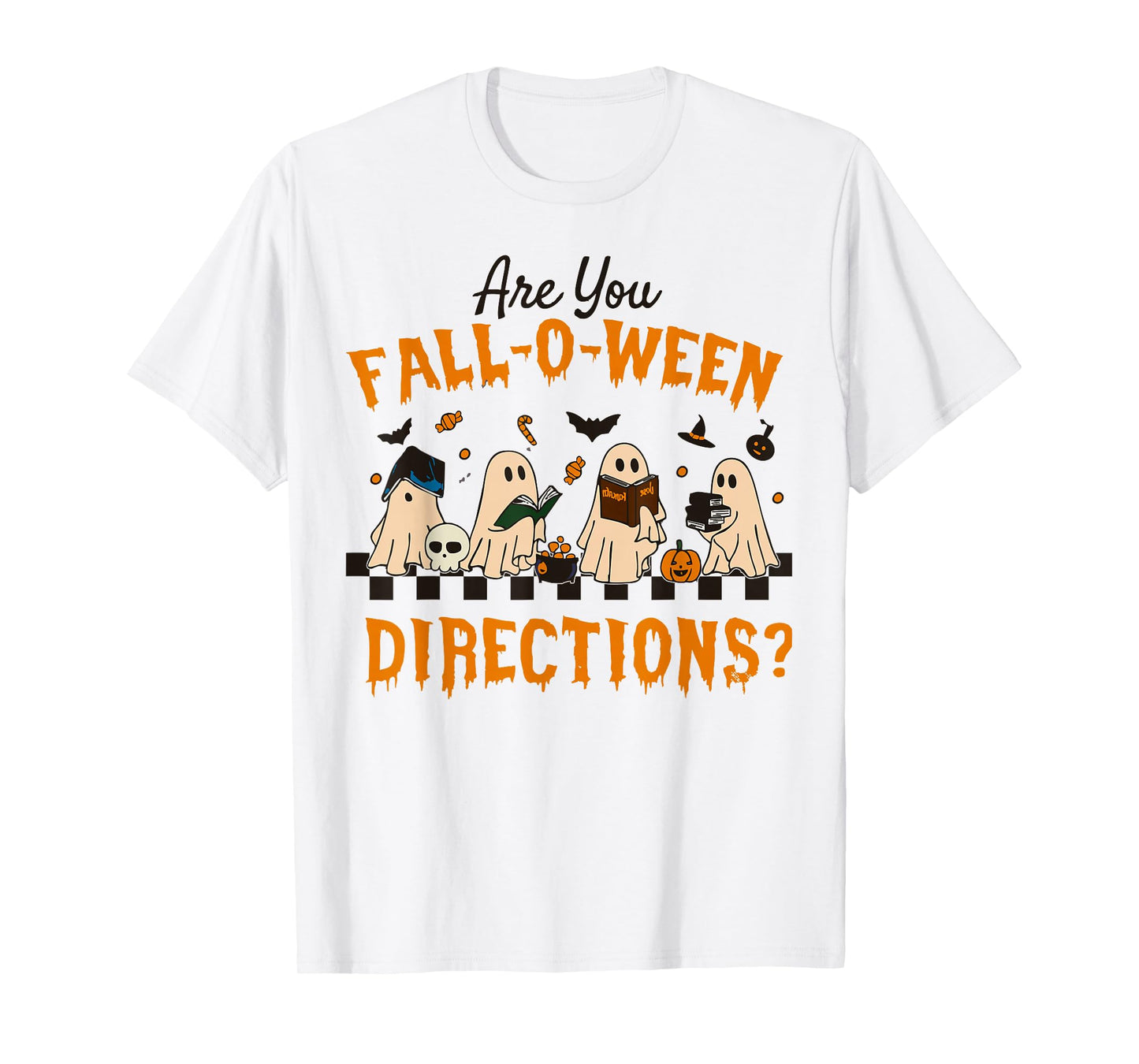 Retro are You Fall O Ween Directions Teacher Halloween Ghost T-Shirt