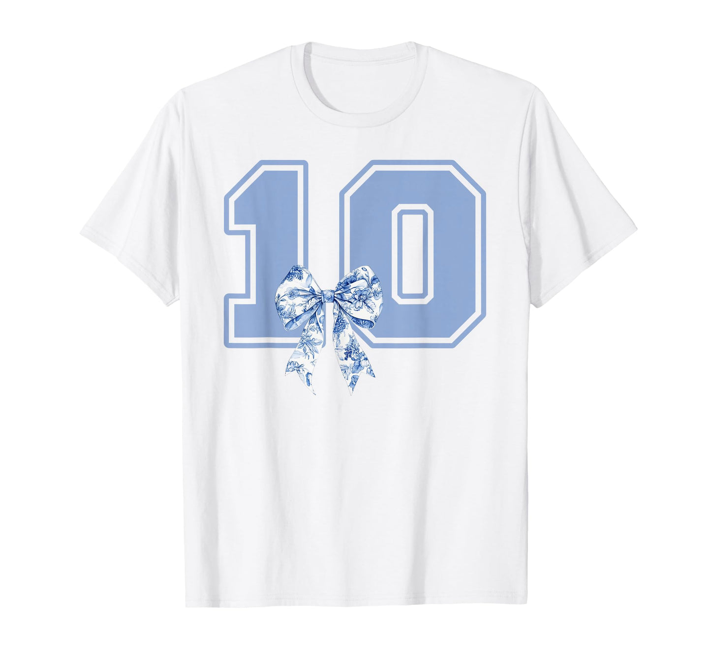 Birthday Girl Coquette Toile Blue Bow 10 Year Old Girl T-Shirt