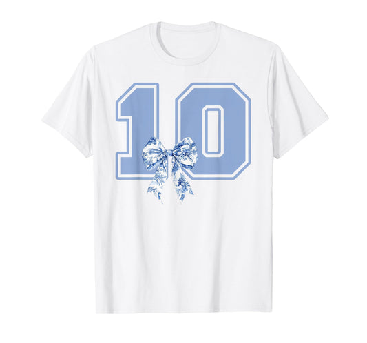 Birthday Girl Coquette Toile Blue Bow 10 Year Old Girl T-Shirt