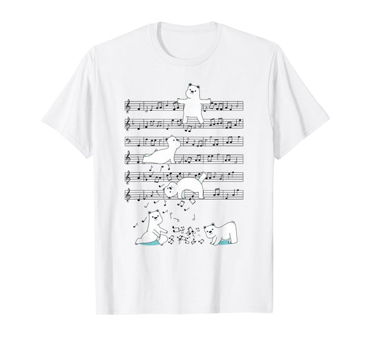 Funny Polar Bear music yoga Playing Music Note T-Shirt