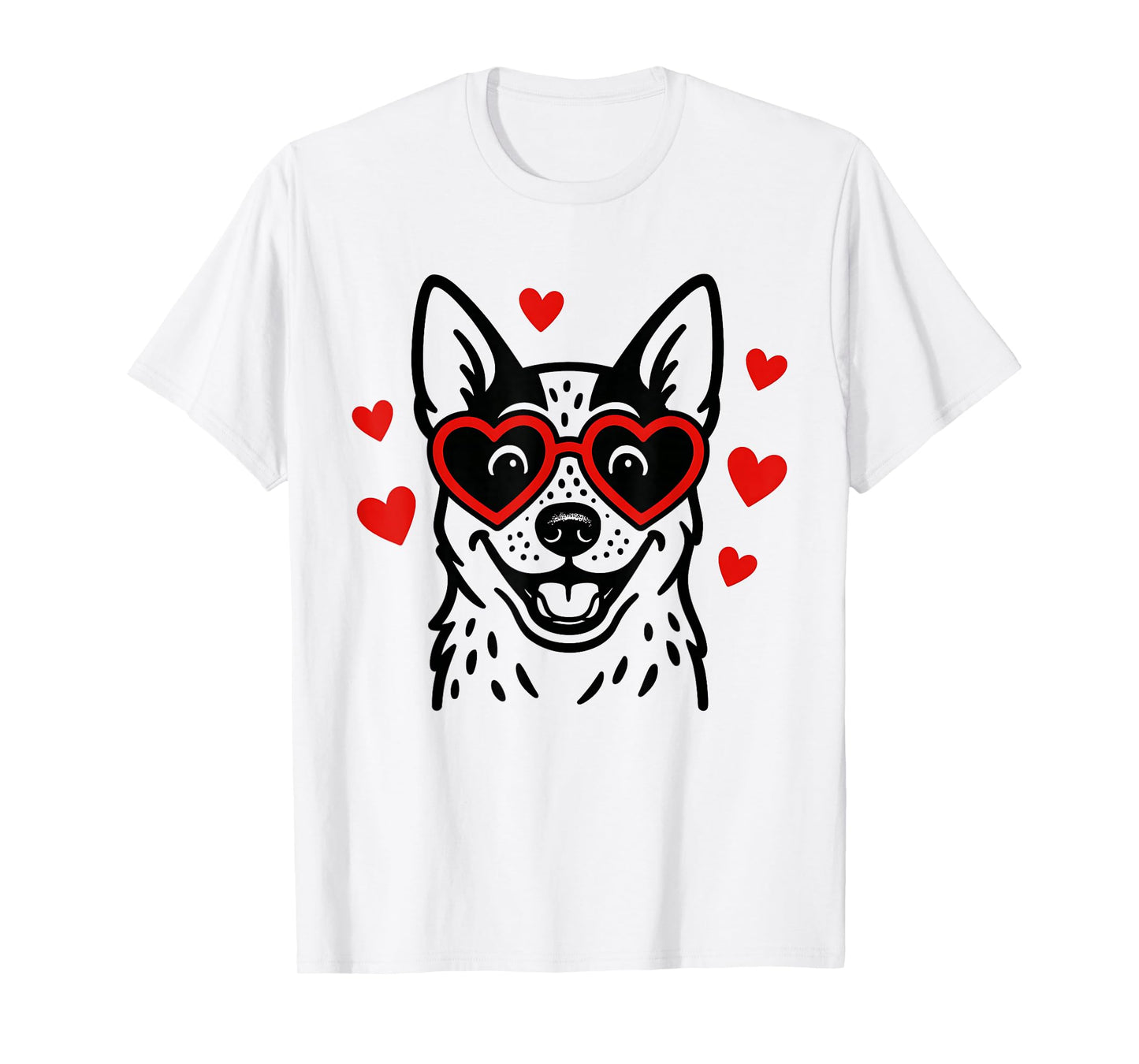Australian Cattle Dog with Heart Glasses Valentine Love T-Shirt