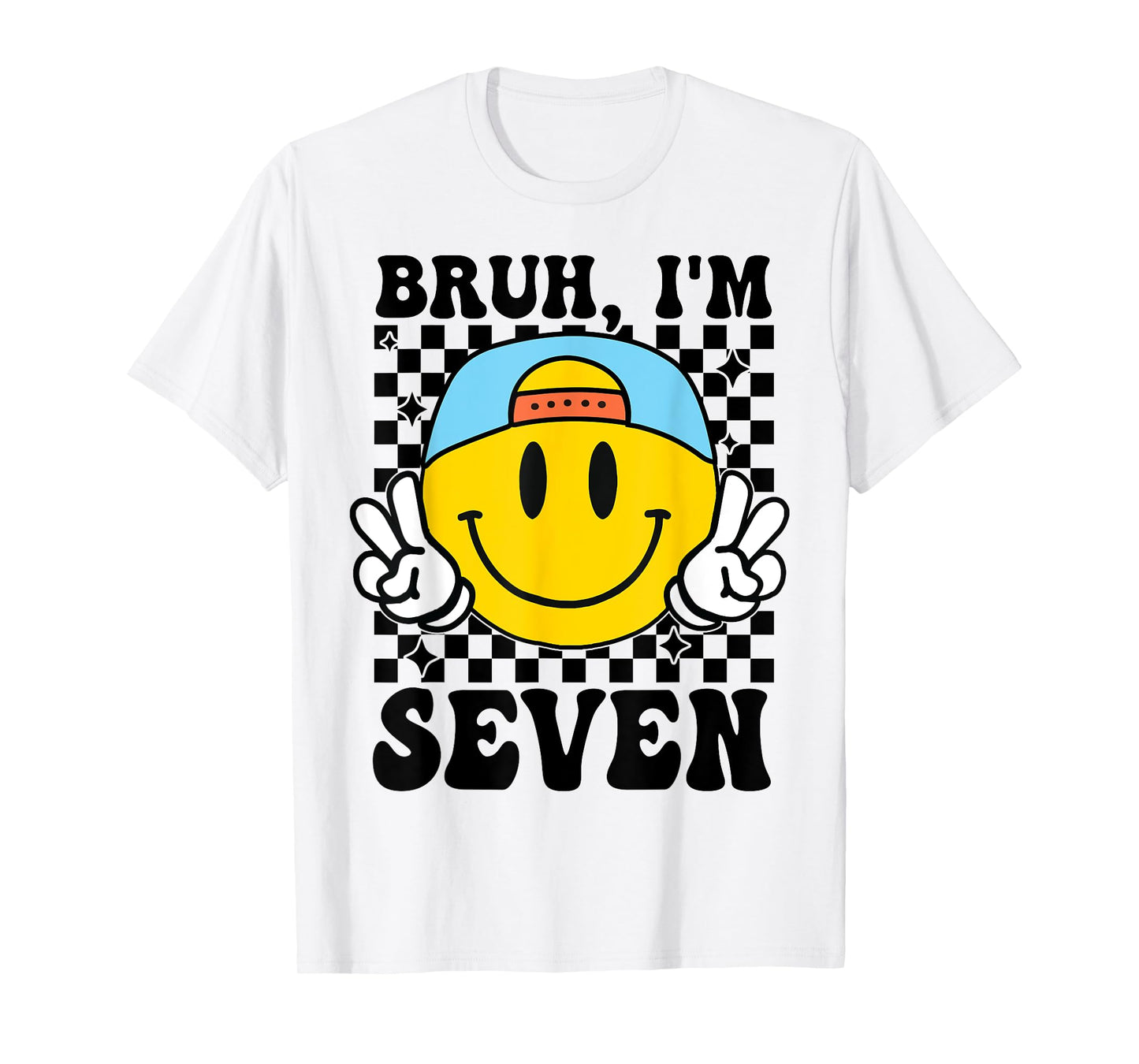 Bruh I'm Seven 7 7th Birthday Groovy Boys Girls 7 Years Old T-Shirt
