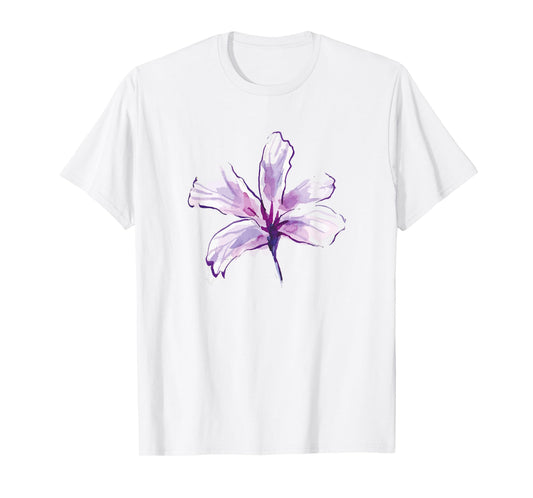 Purple White Watercolor Flower Art Paint Graphic Design Gift T-Shirt