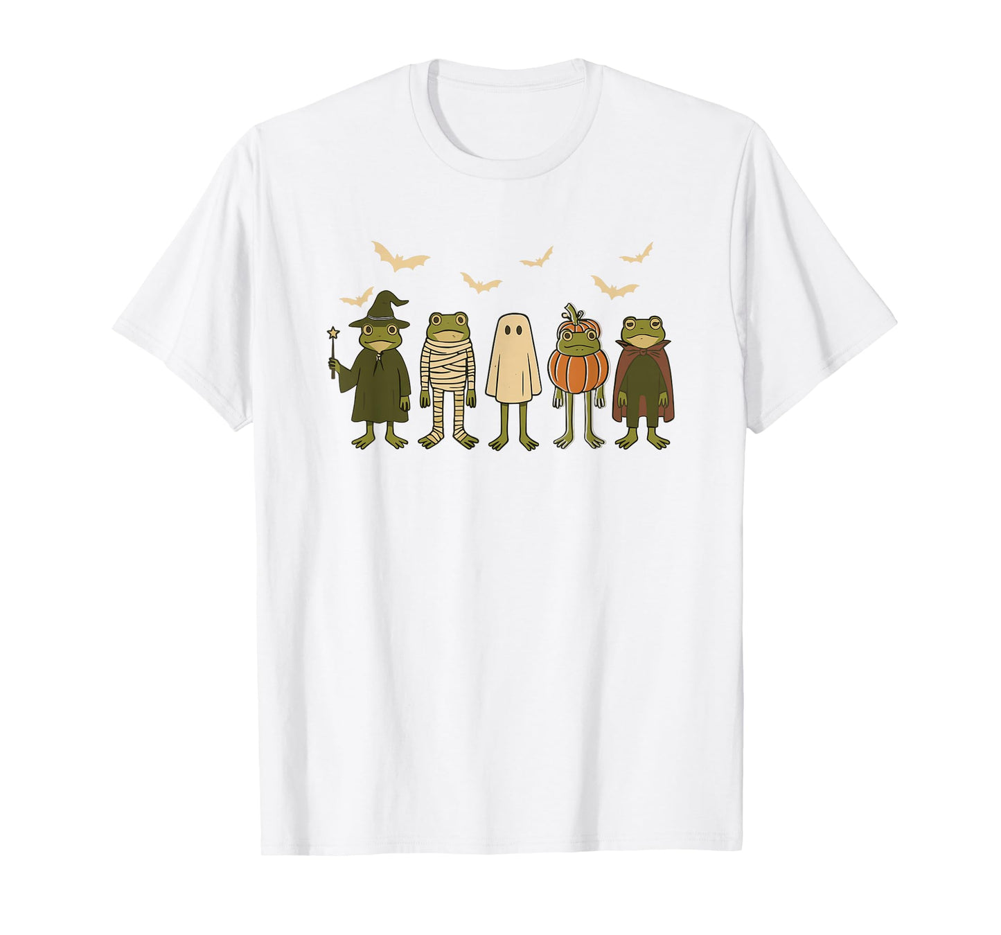 Cute Spooky Frogs in Halloween Costumes Witchy Pumpkins T-Shirt