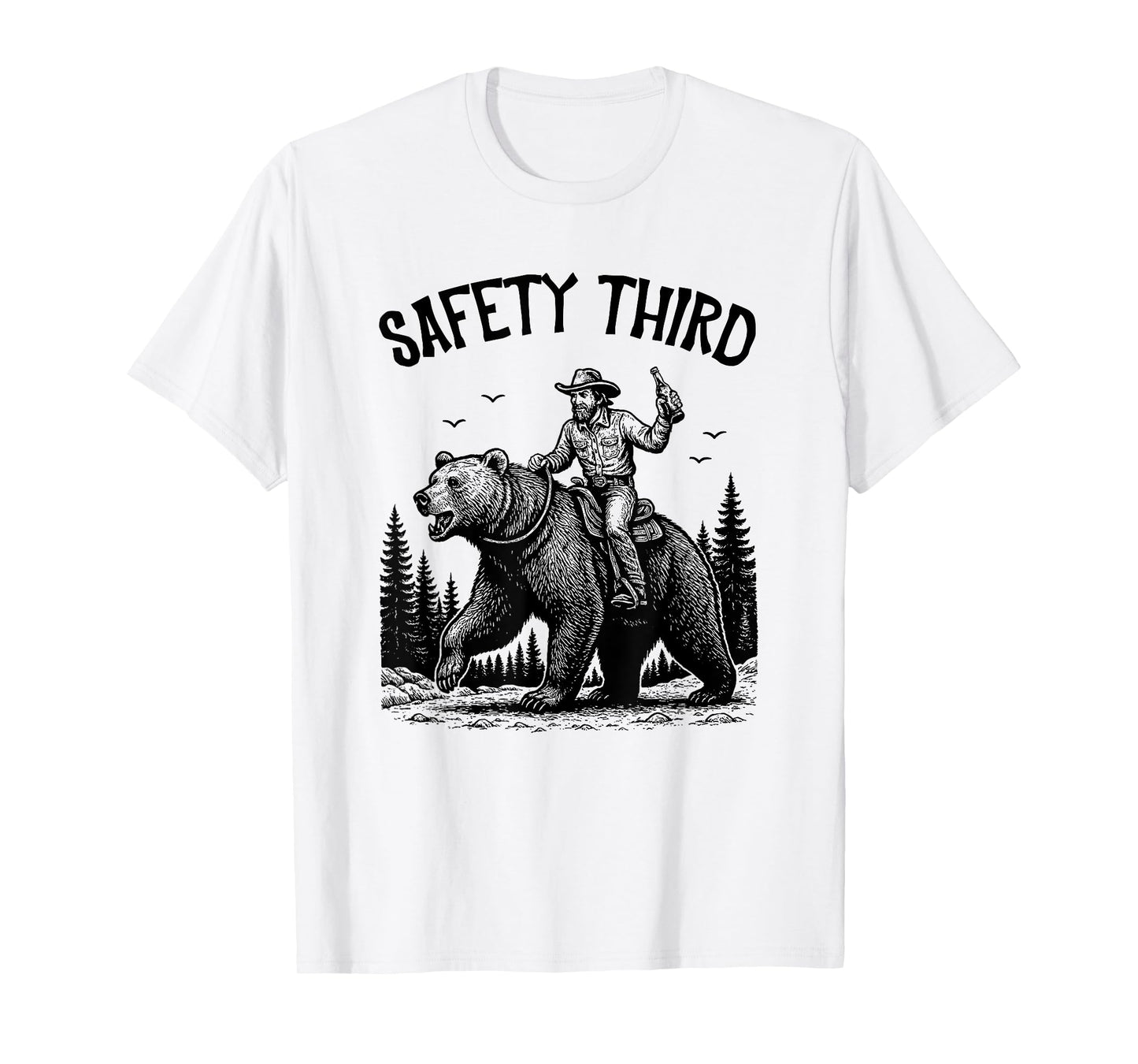 Safety Third, Guys Grizzly Bear, Cowboy Riding Bear Costume T-Shirt
