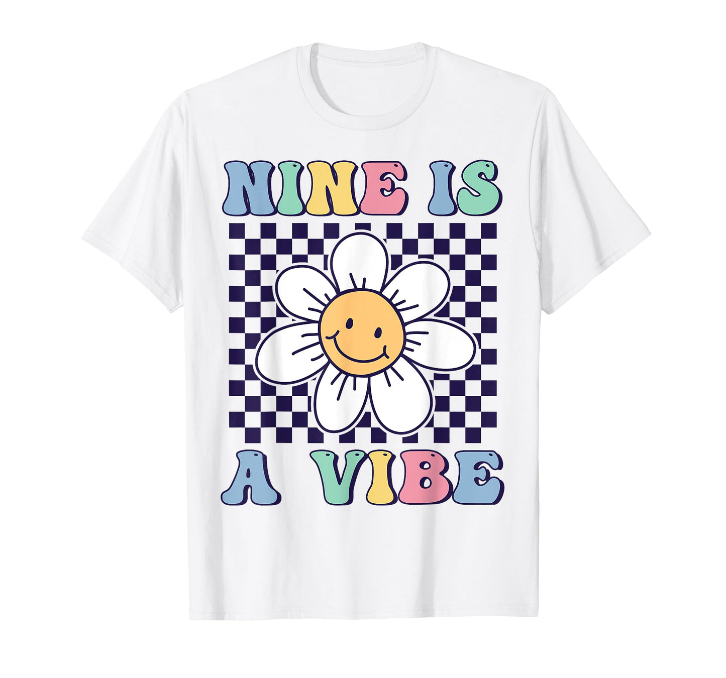 Nine Is A Vibe Cute Groovy 9th Birthday Party Daisy Flower T-Shirt