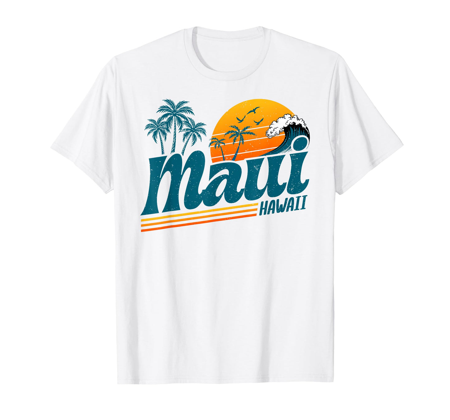 Retro Maui Hawaii Hawaiian Island Palm Tree Beach Vacation T-Shirt