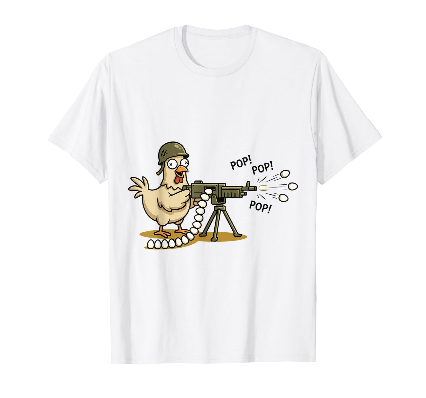 Funny Military Chicken Soldier with Heavy Gun Shooting Eggs T-Shirt