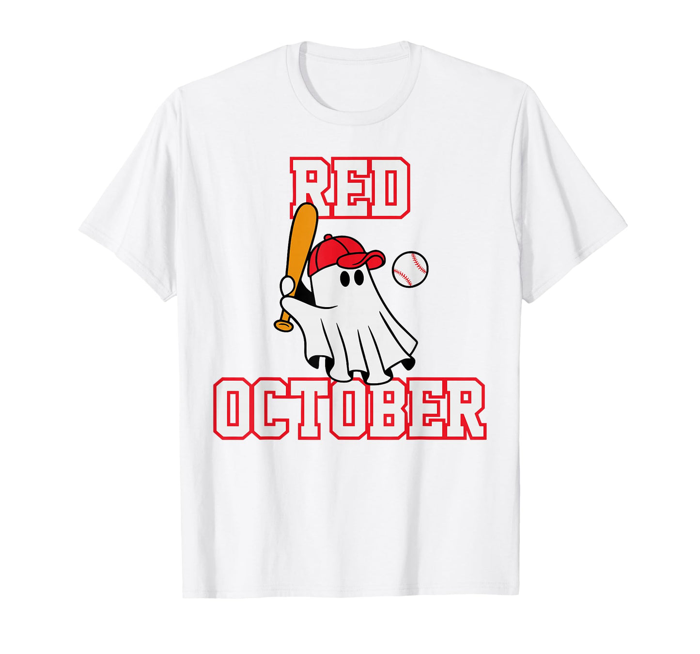 Red October Halloween Ghost Playing Baseball Sport Women Men T-Shirt