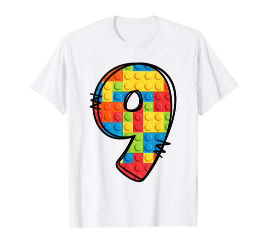 9 Year Old Blocks Building Master Builder 9th Birthday T-Shirt