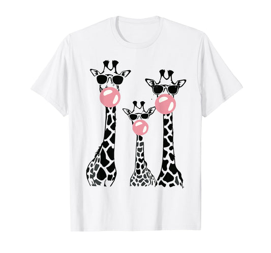 Cute Giraffe Trio Blowing Bubble Gum with Sunglasses T-Shirt