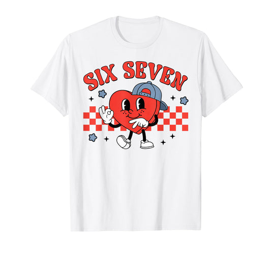 Checkered Six Seven Cool Hearts 67 Valentines Day Men Boys T-Shirt