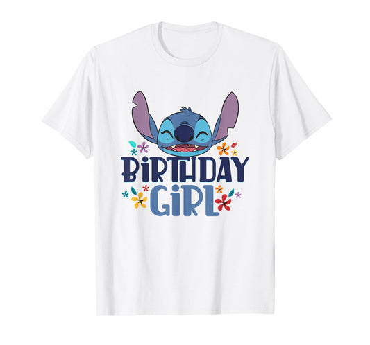 Disney Lilo & Stitch Birthday Girl Smile Stitch Floral Logo T-Shirt