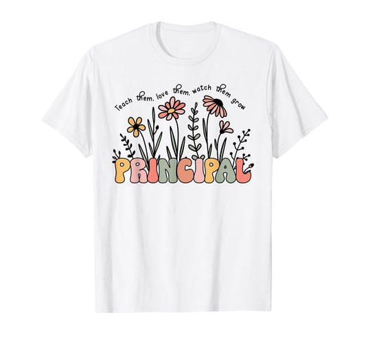 Retro Vintage Floral Principal Shirt For Women Teachers Day T-Shirt