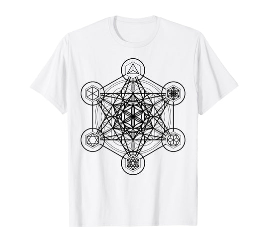 Metatron's Cube Sacred Geometry Platonic Solids Black Lines T-Shirt
