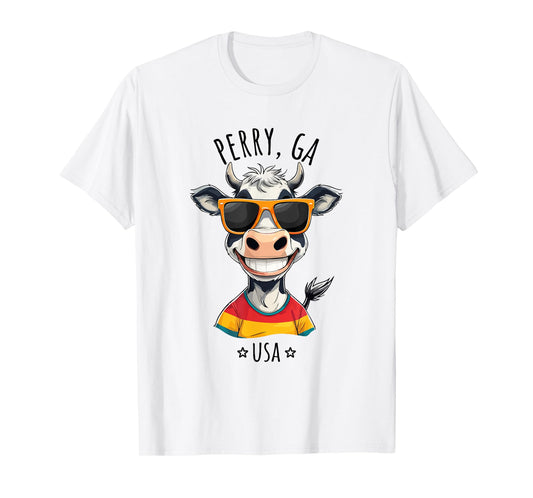 Perry GA USA Funny Cow Cartoon Design T-Shirt