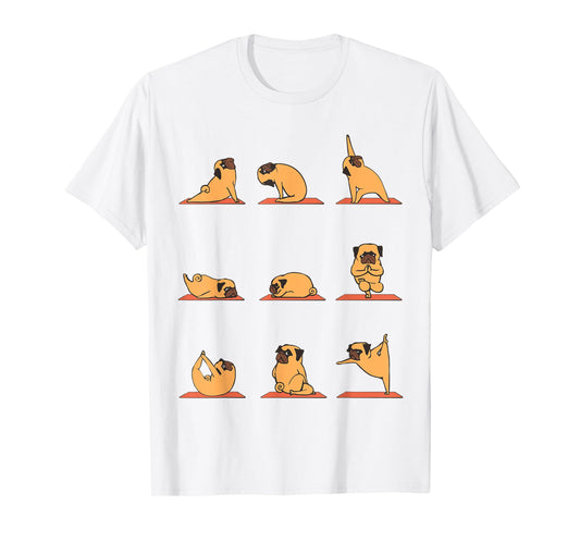 Pug Yoga Puppy Yoga Poses and Meditation Funny T-Shirt T-Shirt