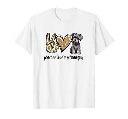 Funny Womens Peace Love Miniature Schnauzer Lover T-Shirt