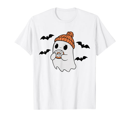 Cute Ghost Eating Donut Lovers Spooky Halloween Food Costume T-Shirt