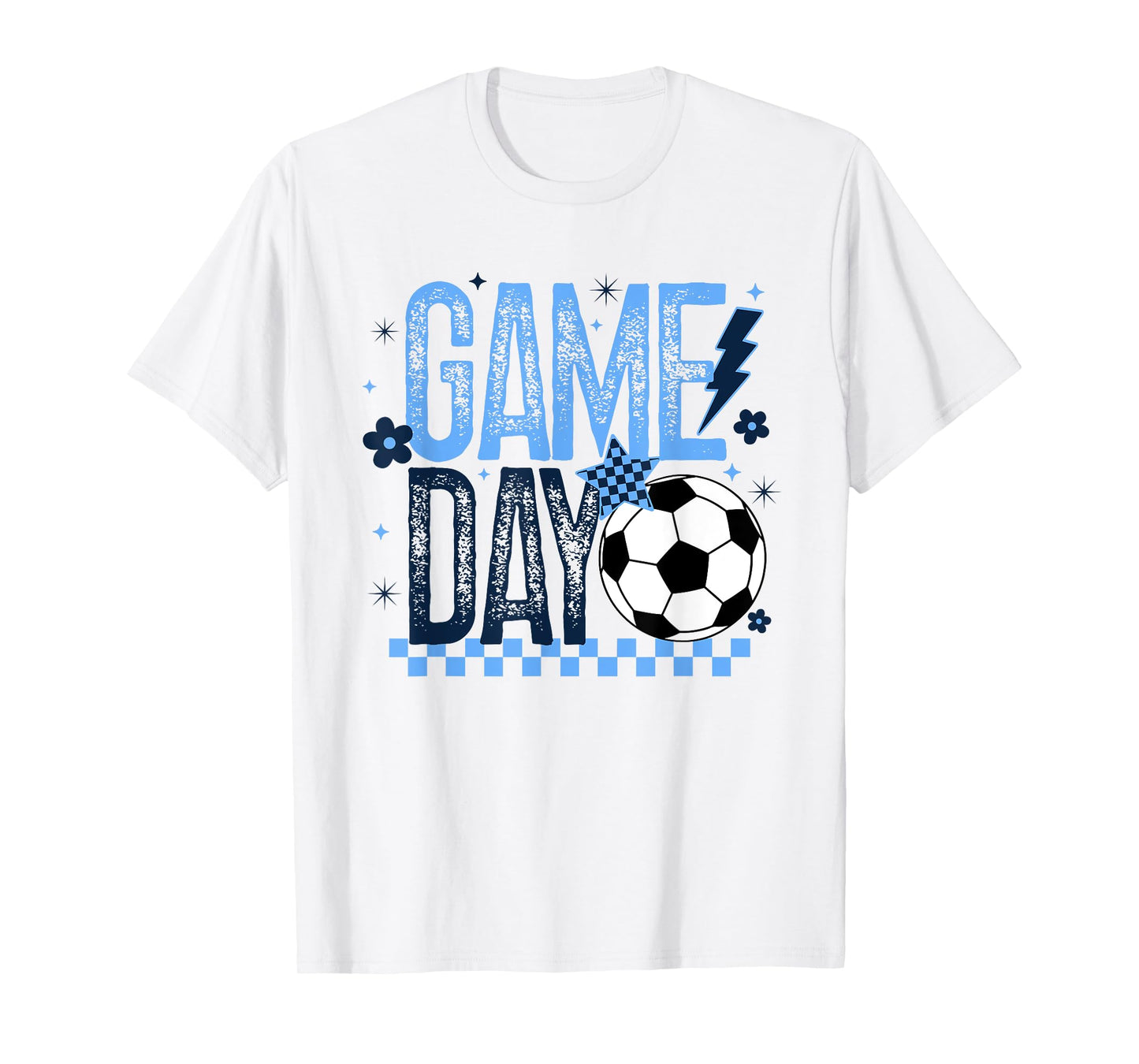 Game Day Soccer Season Retro Light Blue Checkered T-Shirt
