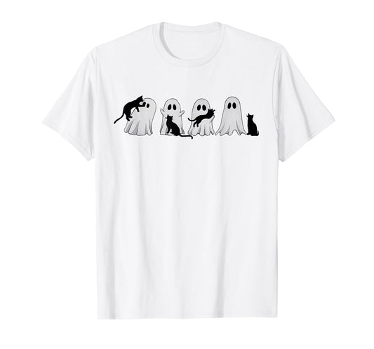 Cute Ghost Cat Halloween Outfit Costumes Cat Lover Spooky T-Shirt