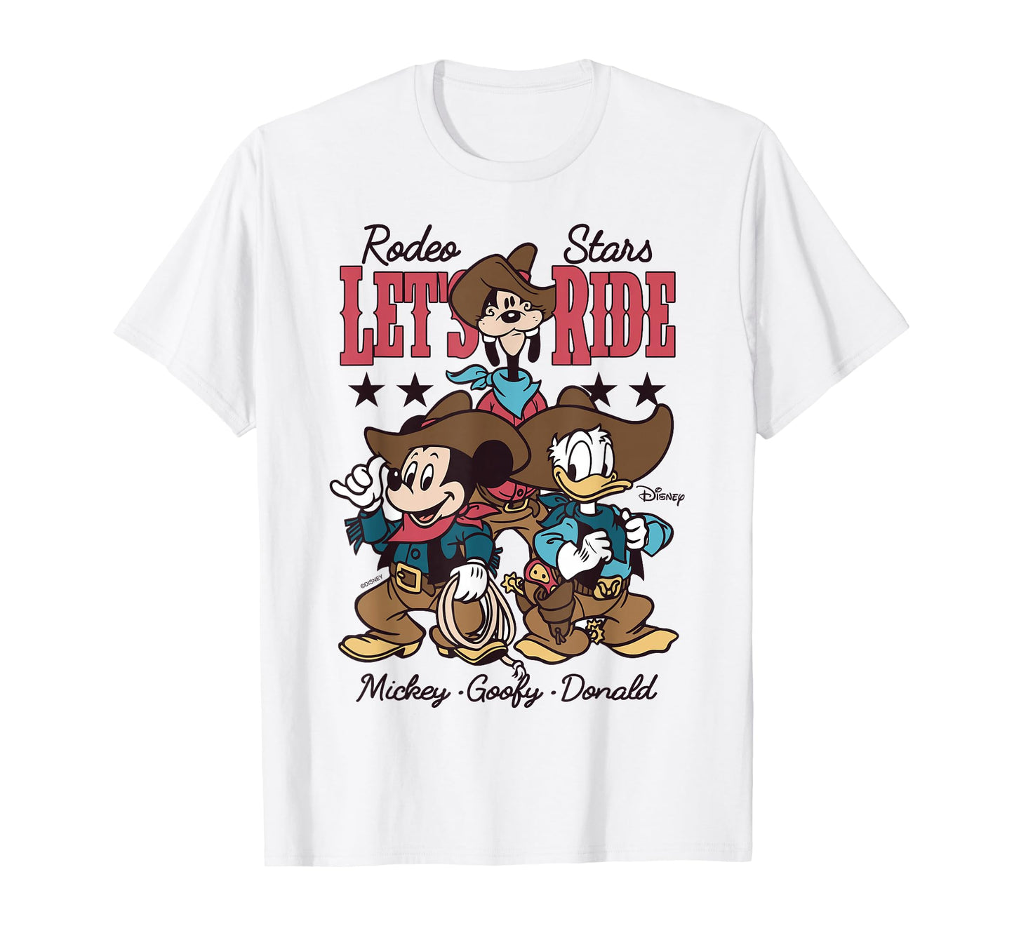 Disney Mickey and Friends Goofy Donald Let’s Ride Cowboy T-Shirt