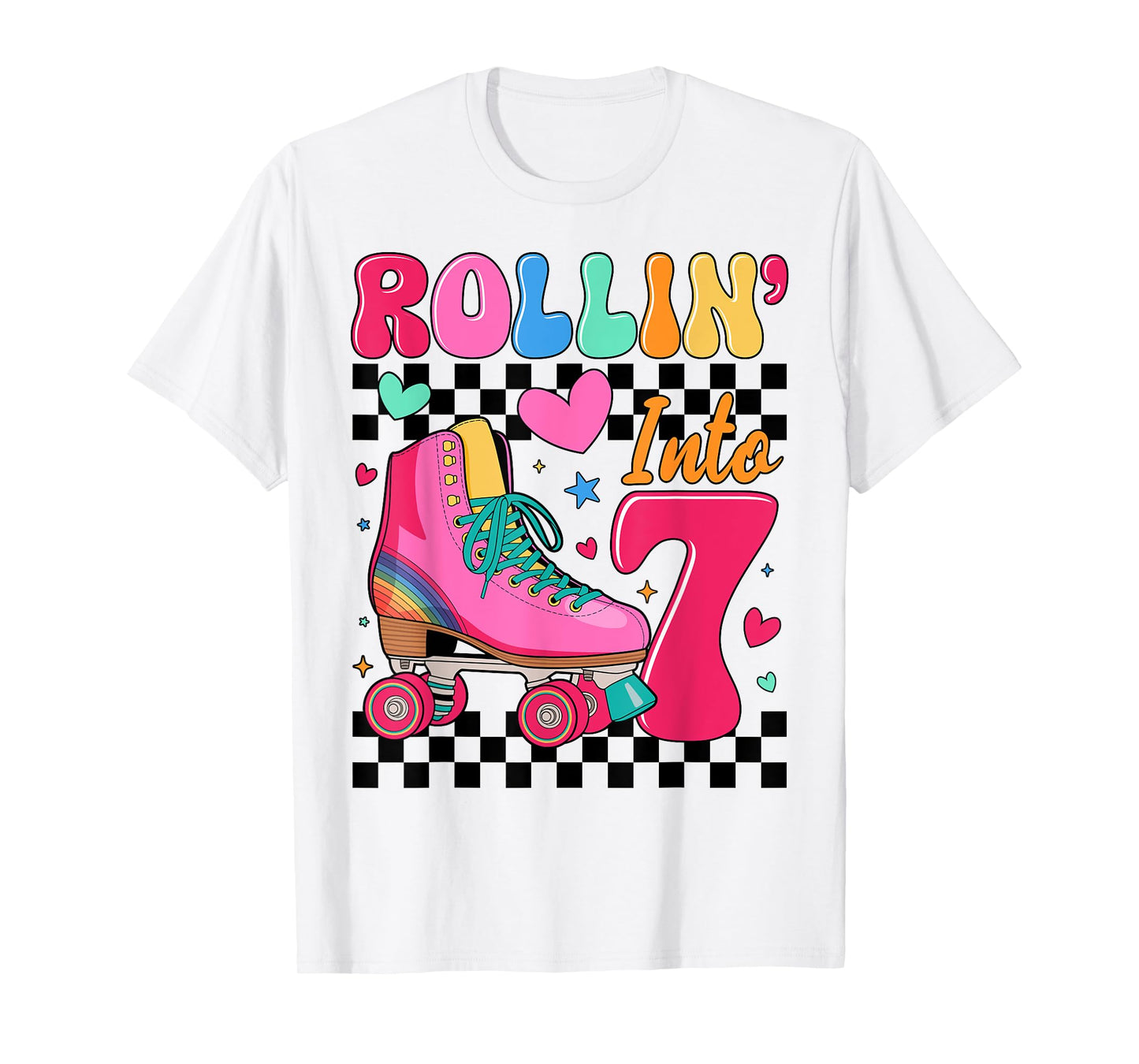 Rolling Into 7 Years Old Roller Skating Girl 7th Birthday T-Shirt
