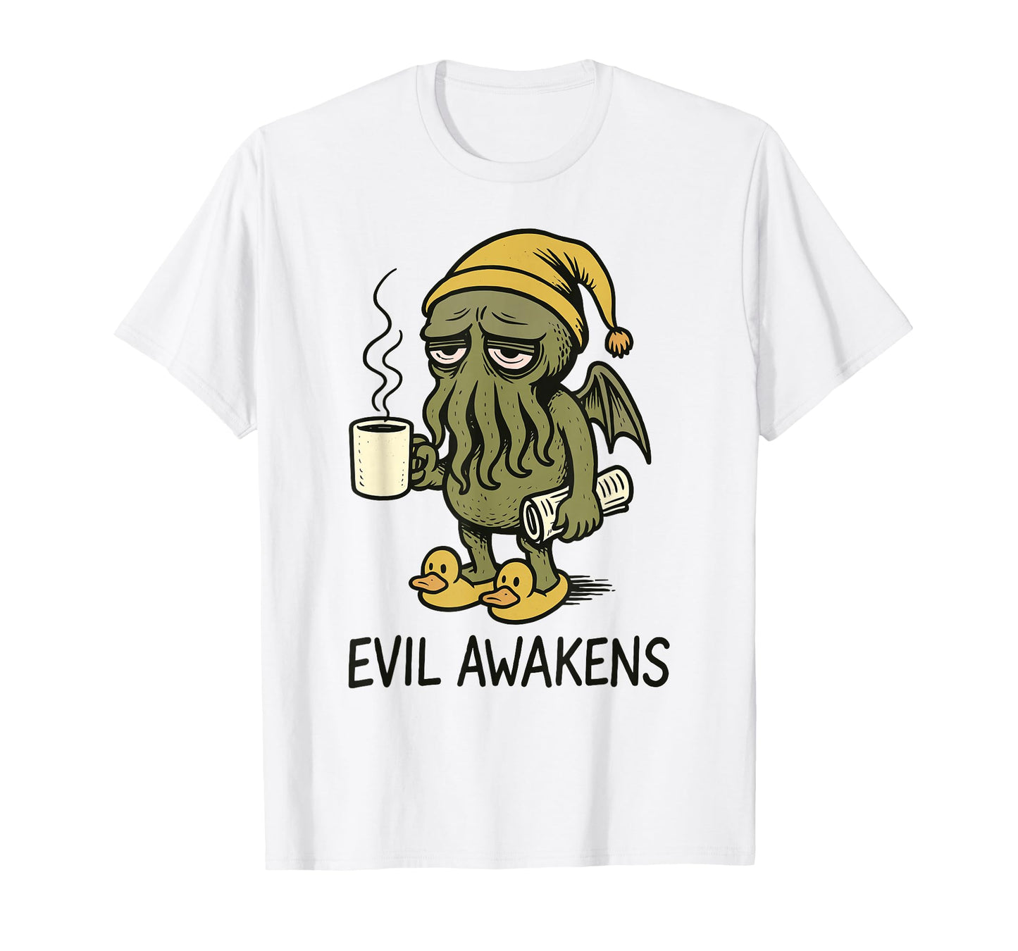 Cthulhu Evil Awakens, Funny Grumpy Cthulhu Morning Coffee T-Shirt